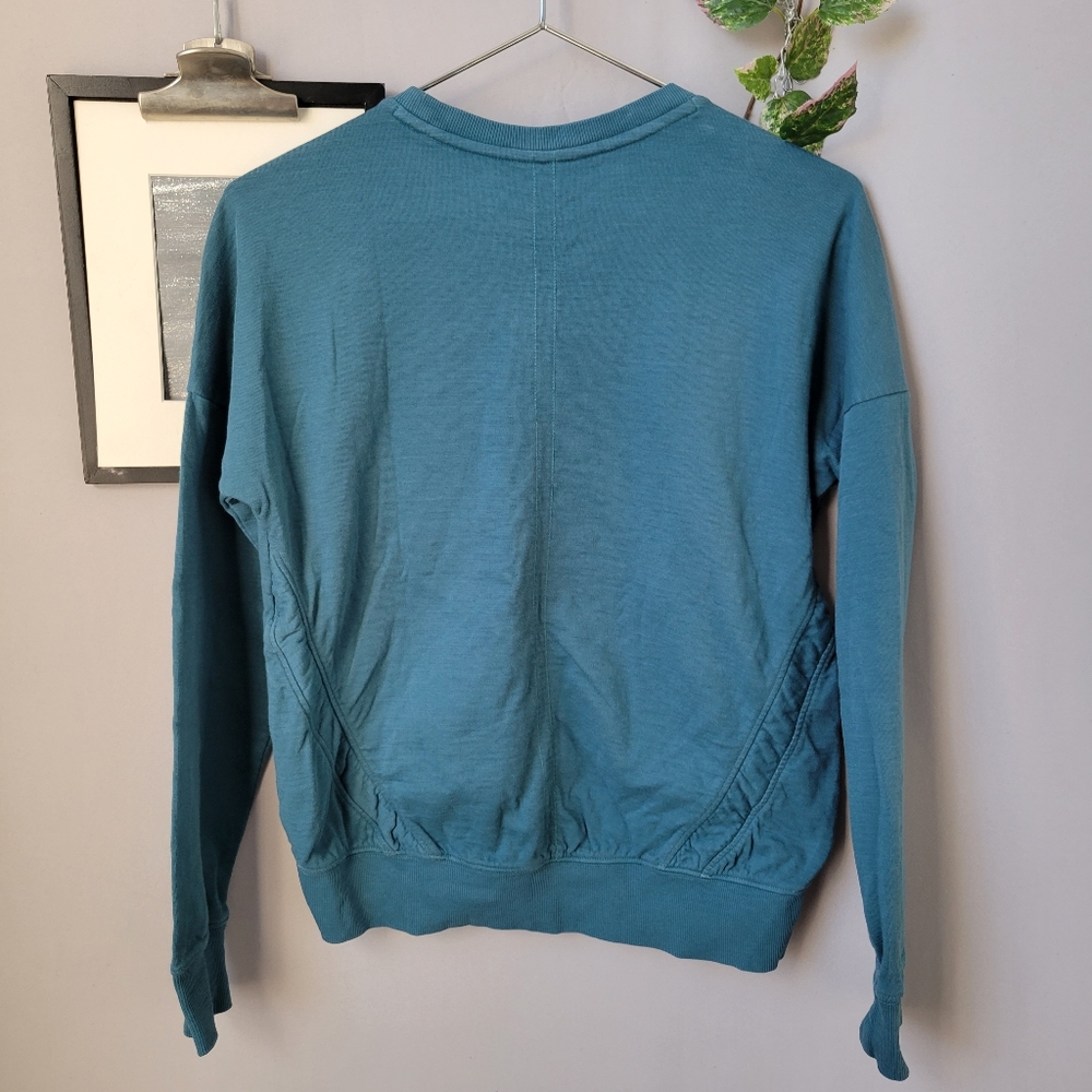Athleta Girl Beachy Scrunch Pullover Crew Neck‎ Sweatshirt Teal Blue XL 14 - Picture 3 of 13